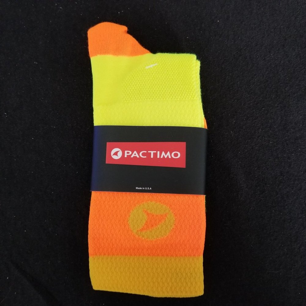 New!  Pactimo Unisex Adult - Small- Classic Bands Mango - Cycling Socks